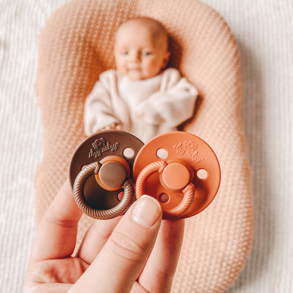 *NEW SIZE* Itzy Soother™ Natural Rubber Paci Sets: Blossom + Rosewood 6-18 M