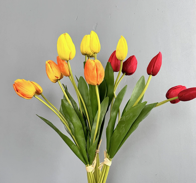 19''T Real Touch Tulips bunch, Faux Tulips Spring Flowers: Mixture(White/Pink/Hot Pink)