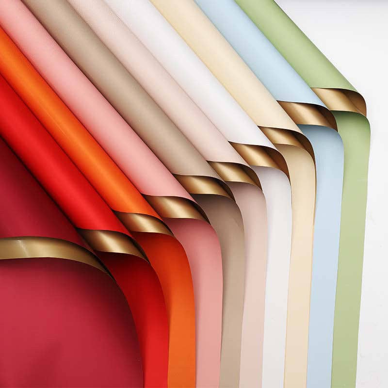 Double-Sided Gold Waterproof Flower Wrapping Paper (20 sheet: 08 - Light Pink / Gold
