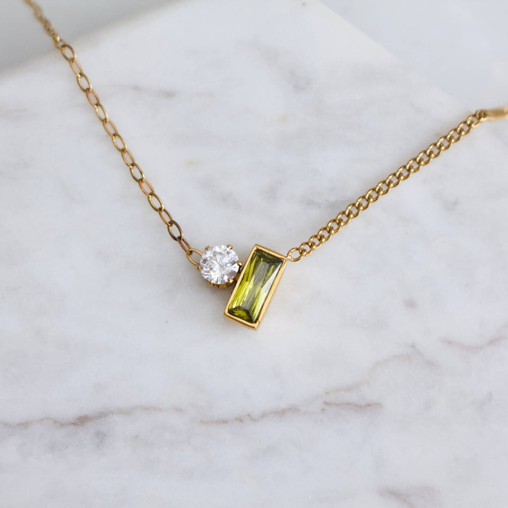 Olive Zircon geometric Necklace - Waterproof 