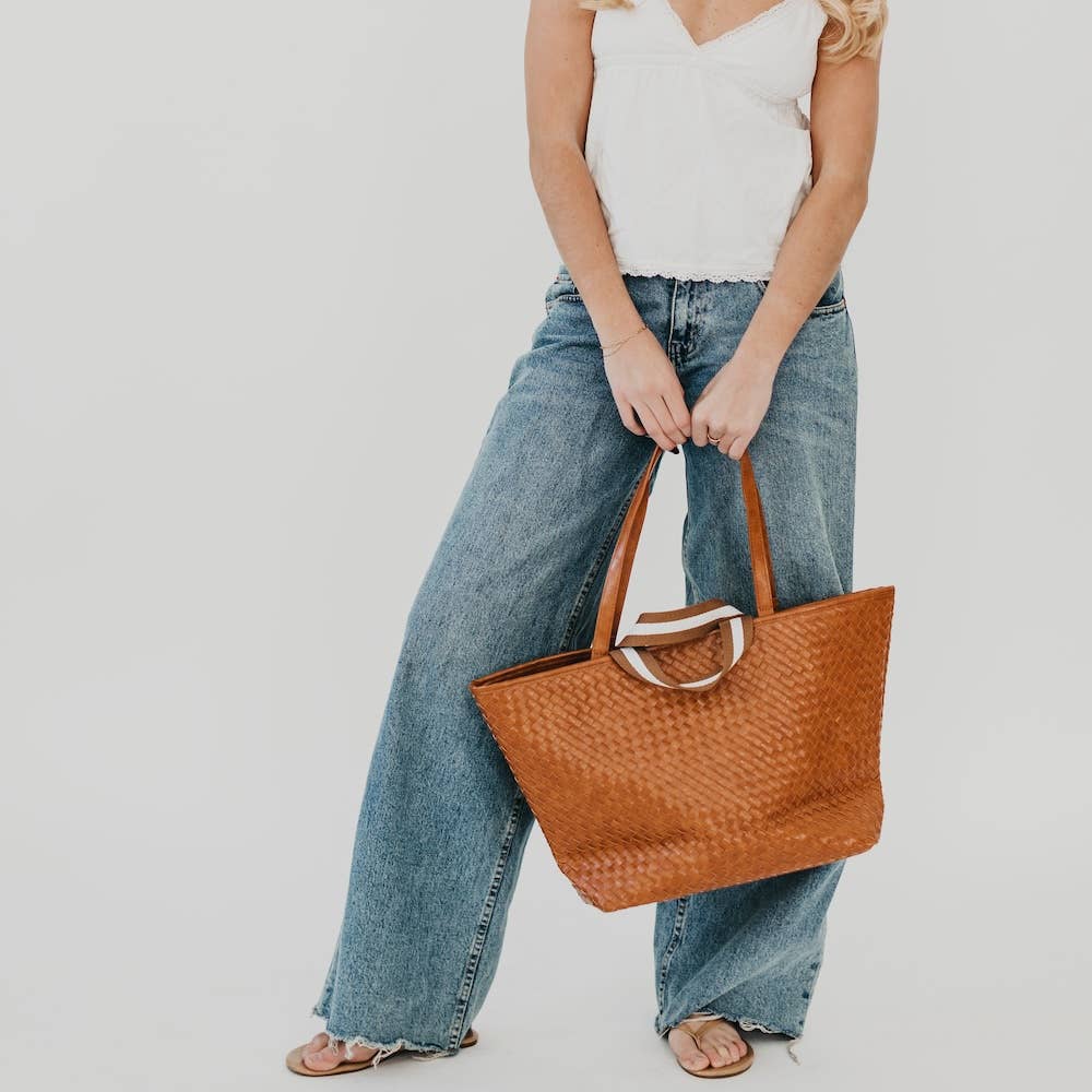 Woven Tiffany Organizer Tote Bag: Brown