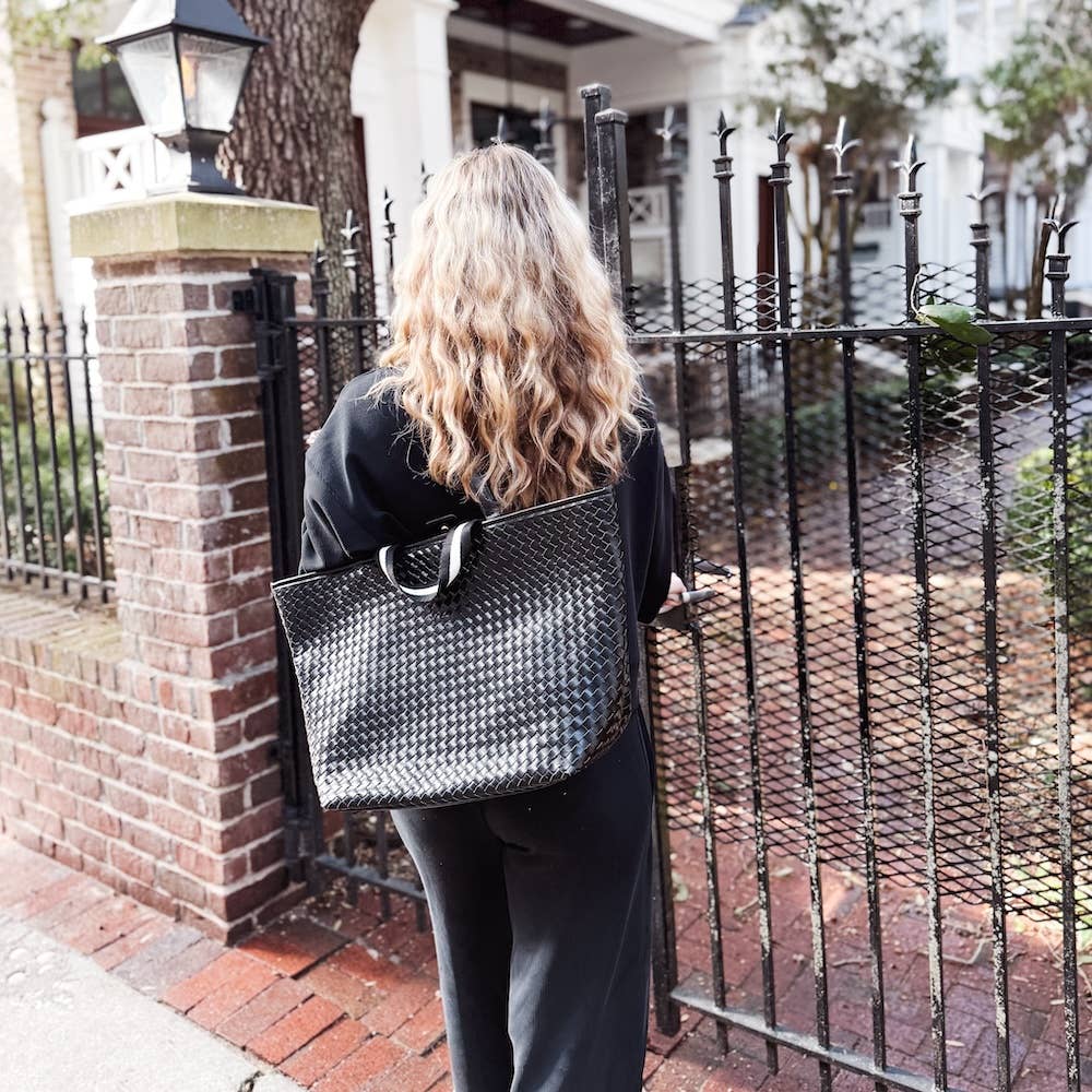 Woven Tiffany Organizer Tote Bag: Brown