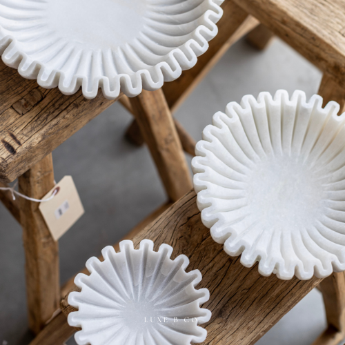 Marble Fluted Scalloped Bowls: Small 6x6 inches