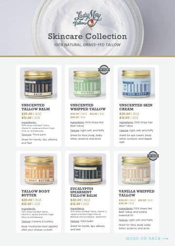 Vanilla Whipped Tallow, All Natural Grass Fed Beef Tallow Moisturizer: 16oz