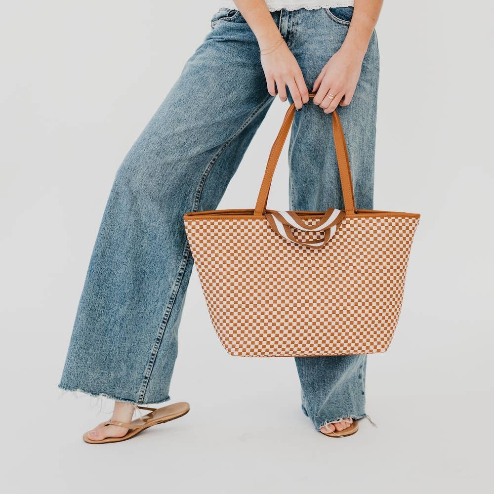 Woven Tiffany Organizer Tote Bag: Brown