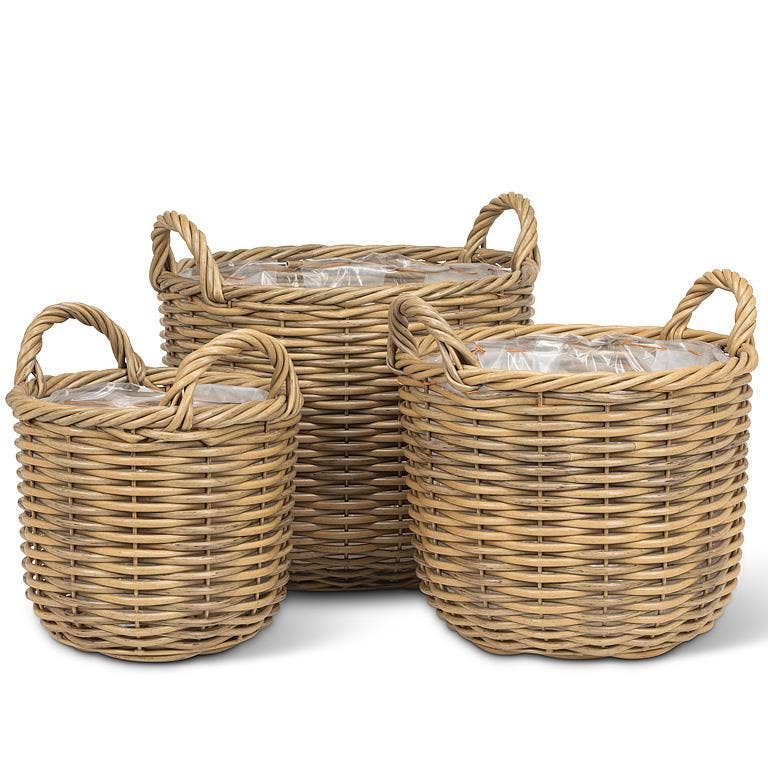 Set of 3 Tall Baskets with Handles-9.5 to 13.5"D