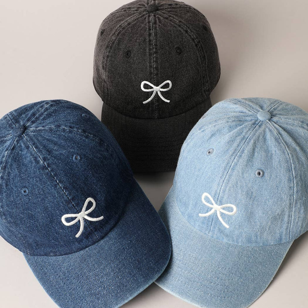Trendy Bow Image Embroidered Denim Baseball Cap: DARK BLUE / ONE SIZE