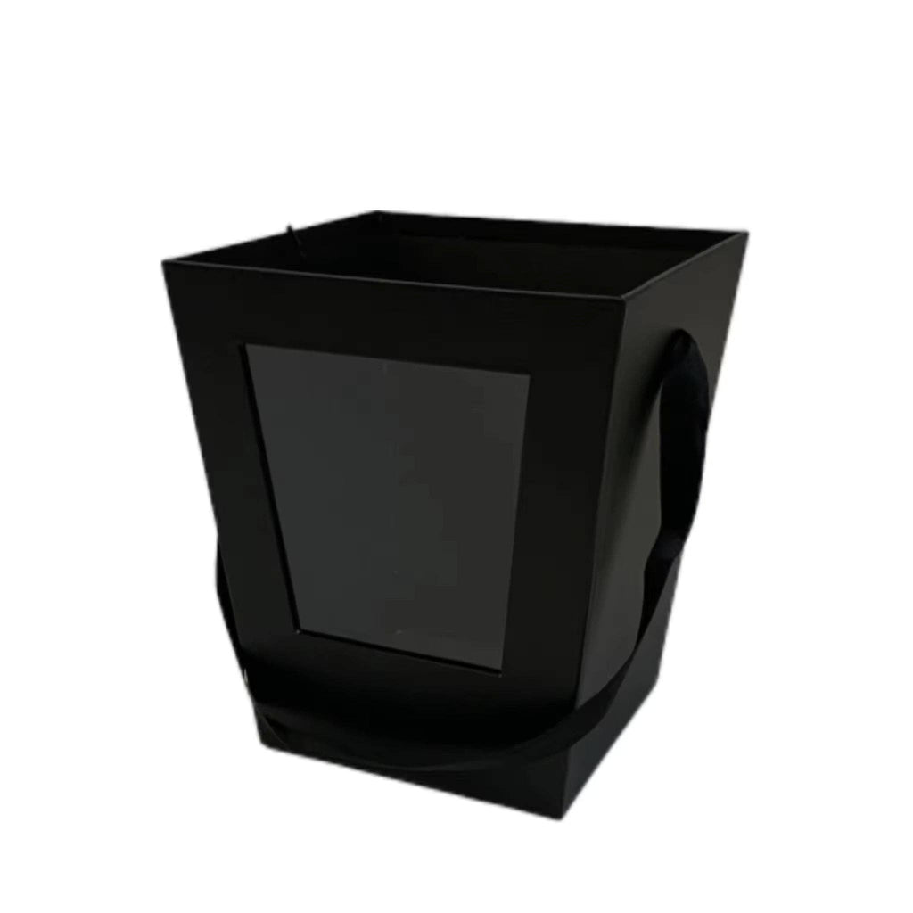 Rigid Trapezoidal Window Flower Tote Bag: Black