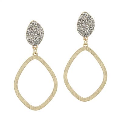Gold Rhinestone Pave with Open Round Drop 2" Earring