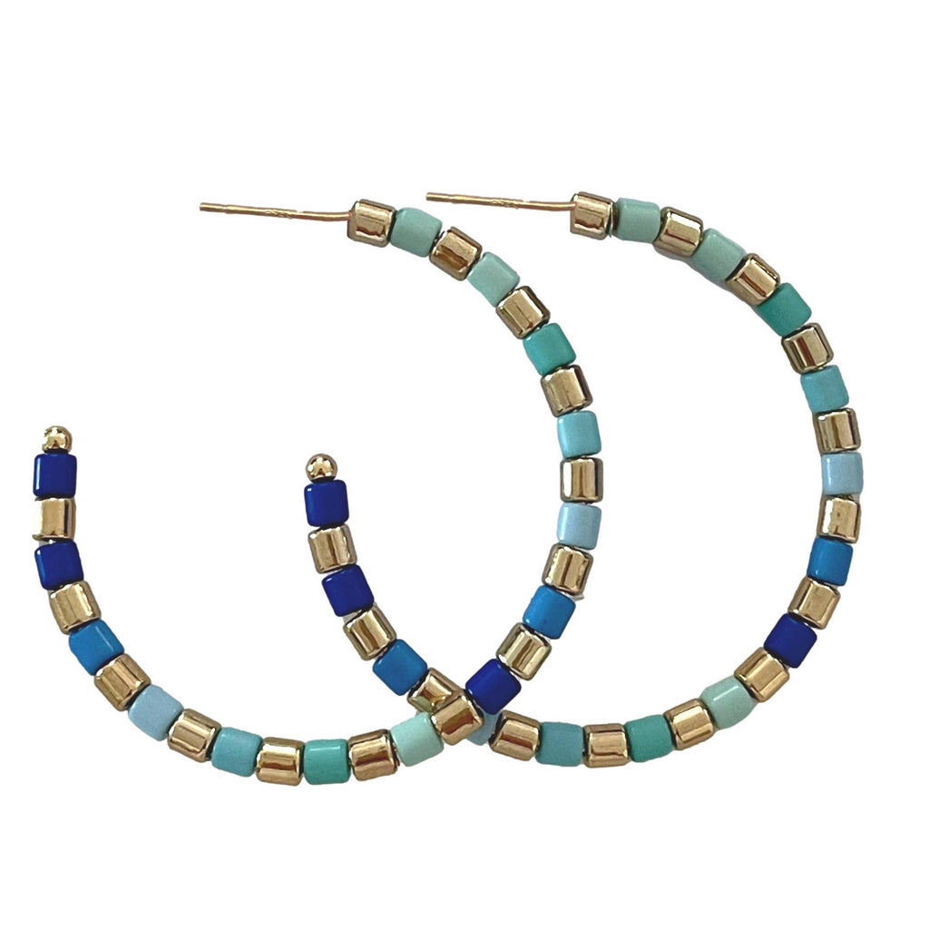 Blue Ombre Beaded Hoops