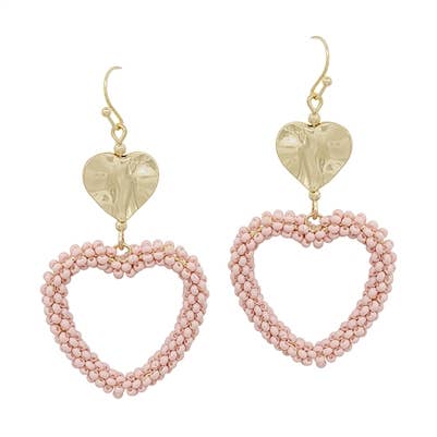 Light Pink Seed Bead Heart 2" Earring