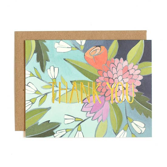 Floral Foil Thank You Greeting Card Stationery