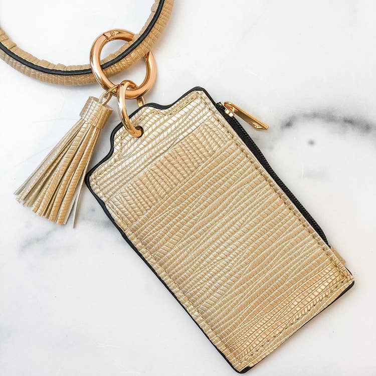 Key Ring Zip Wallet with Tassel - Gold
