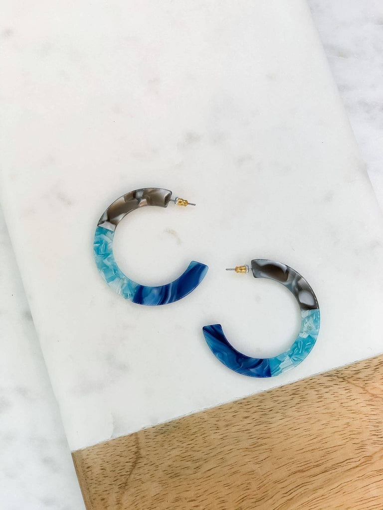 Blue Multi Acrylic Hoop Earrings