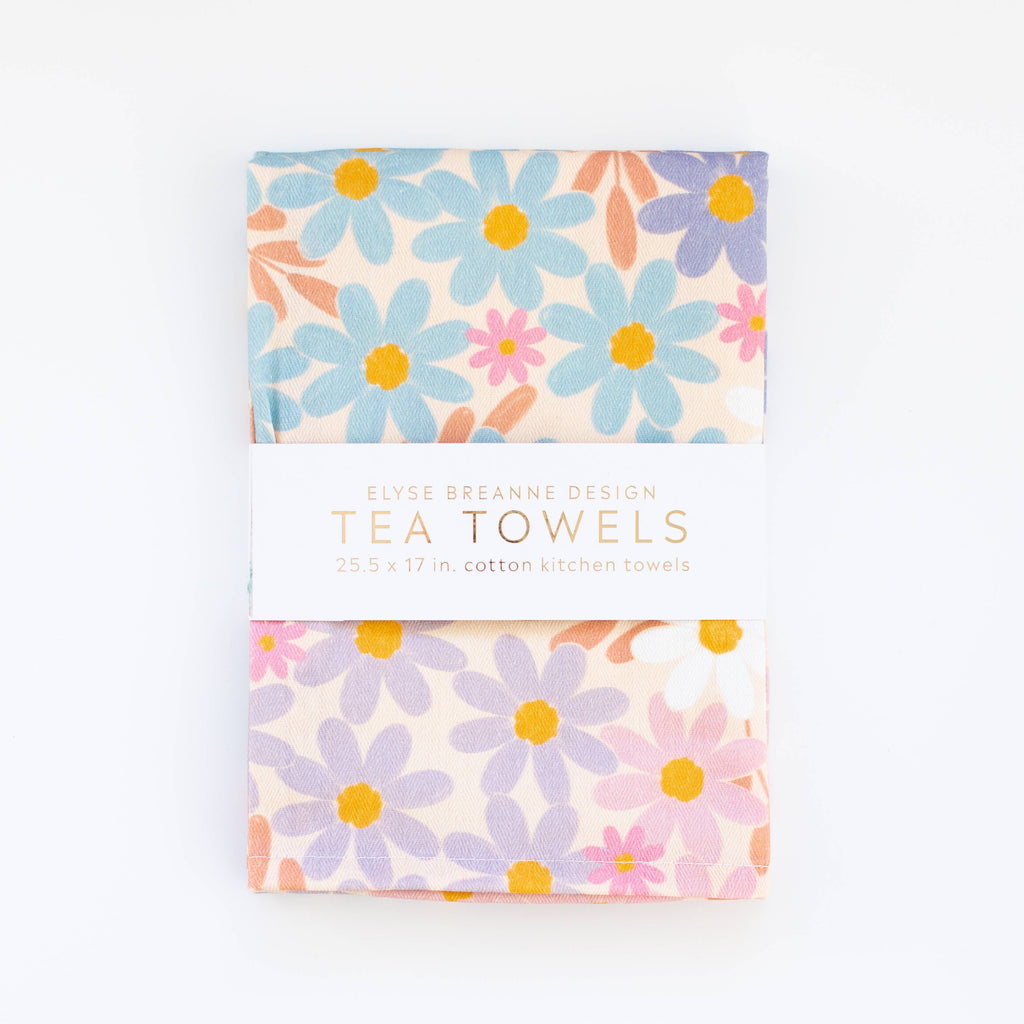 Pack of 2 Blue Daisy Patch Tea Towels