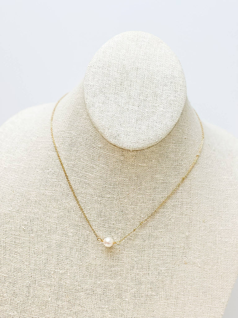 Single Pearl Pendant Necklace - Gold