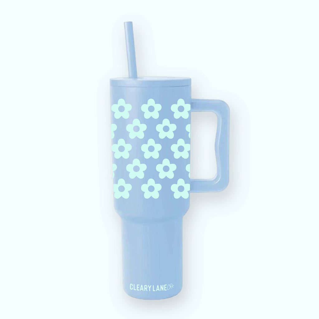 40oz Tumbler with Handle | Periwinkle Flowers