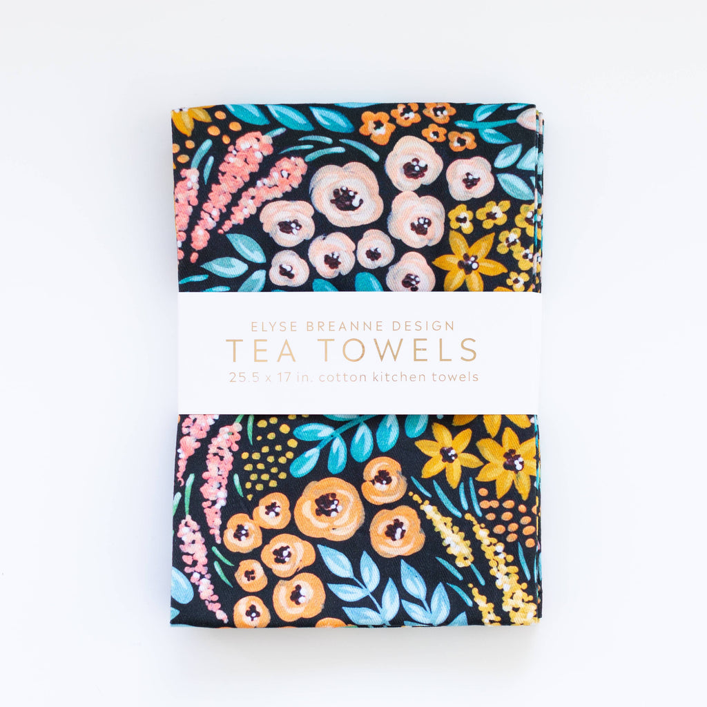Pack of 2 Black Floral Tea Towels