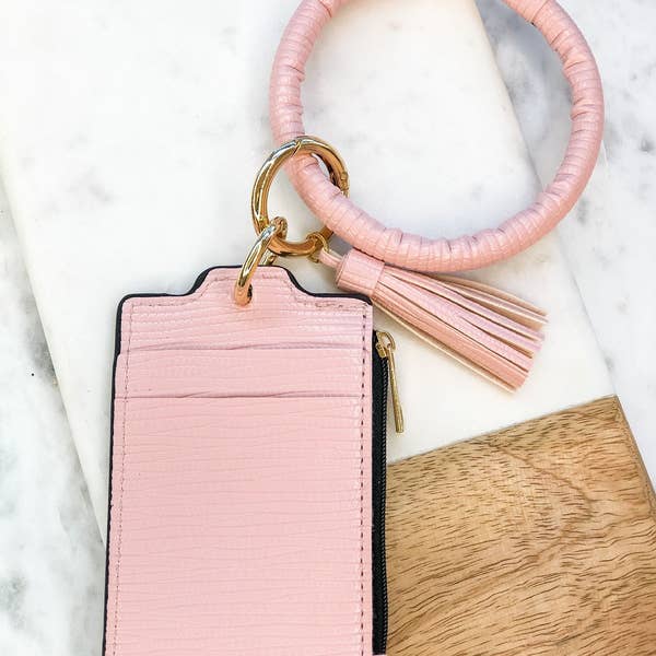 Key Ring Zip Wallet w Tassel - Pink