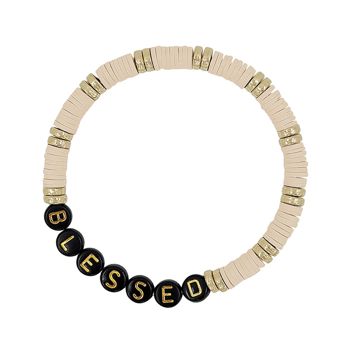 Natural Rubber and Gold Beaded Stretch Bracelet