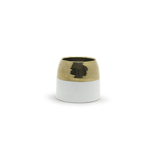 White Ceramic Pot with Gold Rim - 6" W x 5.1" H
