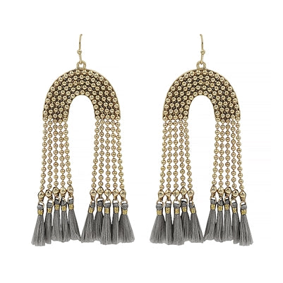 Gold Beaded Chain Tassel Earrings