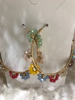 Gold and Multi Crystal Flower Necklace or Earrings