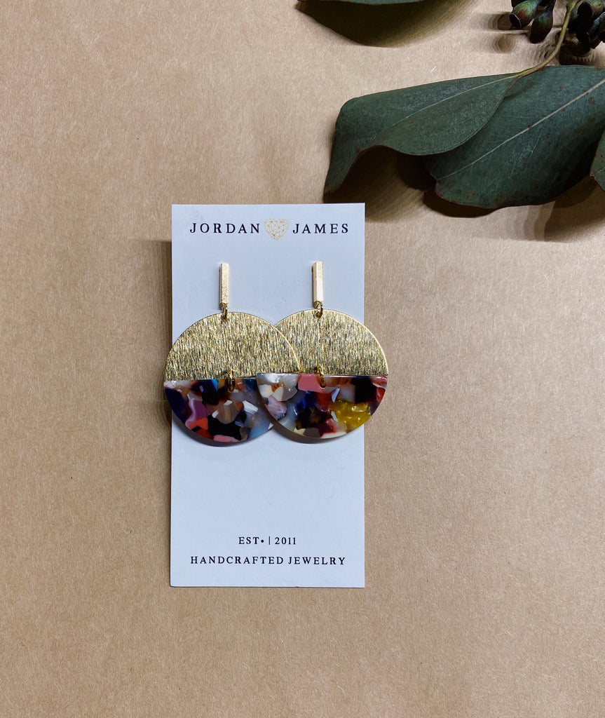 Multicolor Acrylic and Brass Earrings
