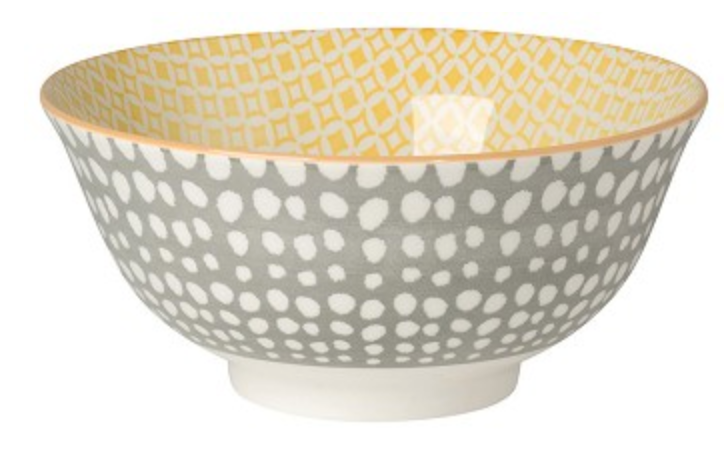 Stamped Bowl - Gray Dots/Yellow