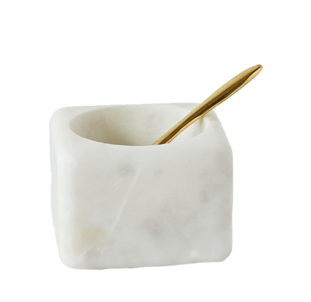 Marble Bowl and Brass Spoon