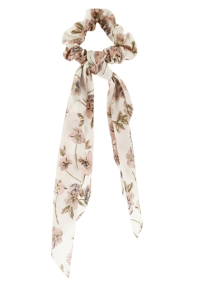 White Floral Hair Scrunchie with Scarf
