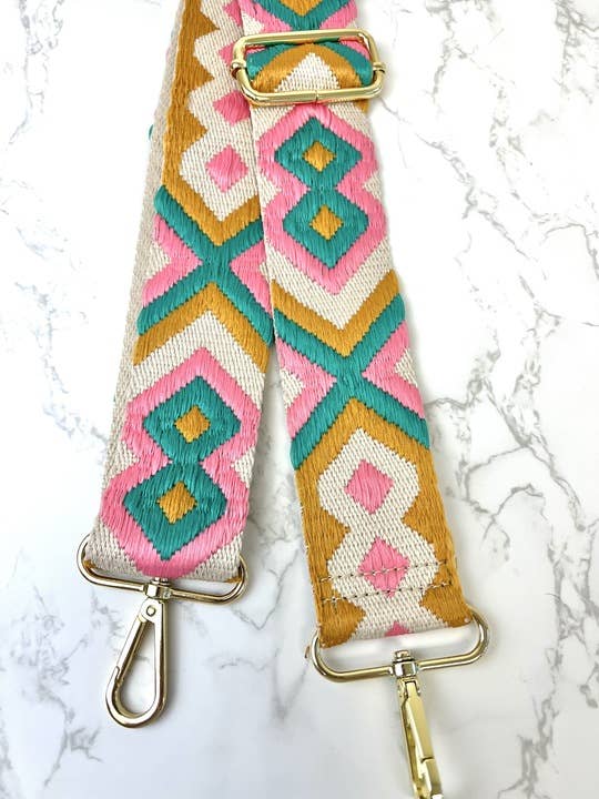 Embroidered Crossbody Strap - Pink Multi