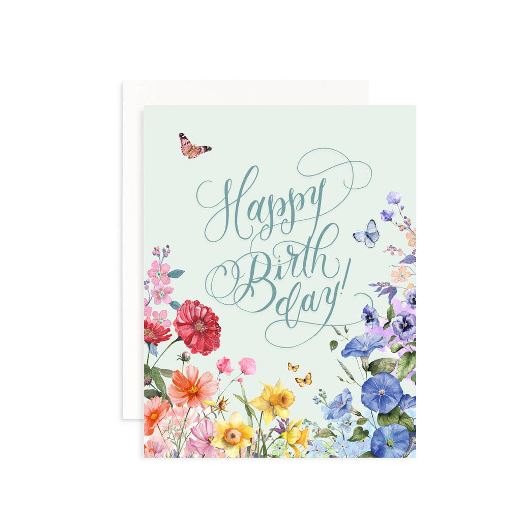Rainbow Wildflowers Happy Birthday Greeting Card