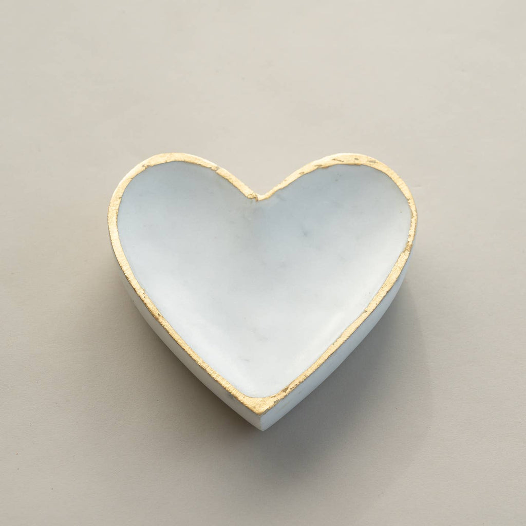 White Marble Heart Tray with Gold Edge Medium