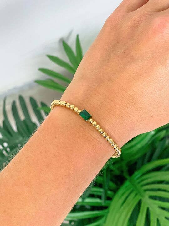 Water Resistant Gold Stretch Bracelets Emerald