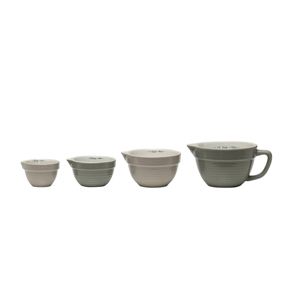 Stoneware Batter Bowl Shaped Measuring Cups, Grey Colors, Set of 4