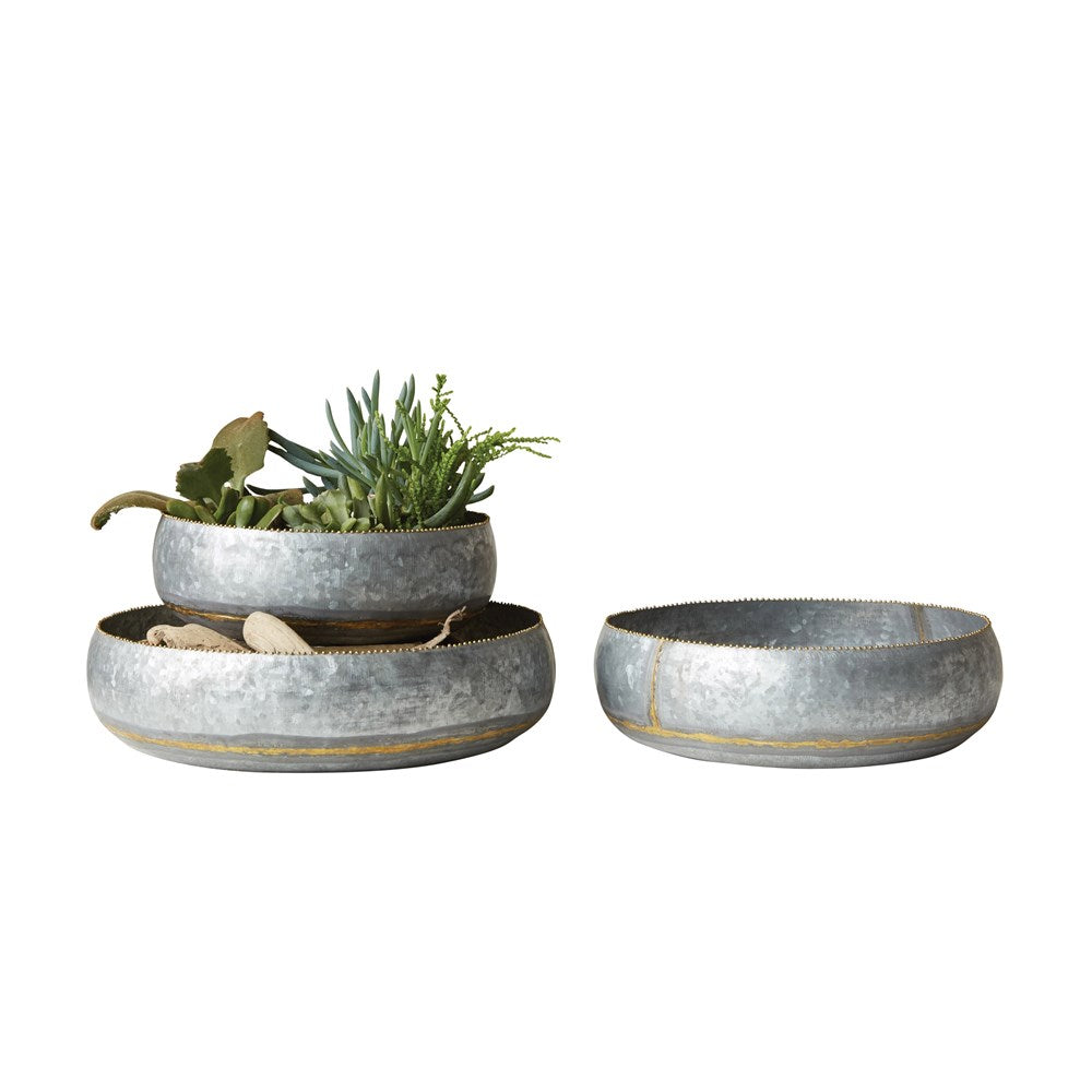 Round Decorative Galvanized Metal Bowls