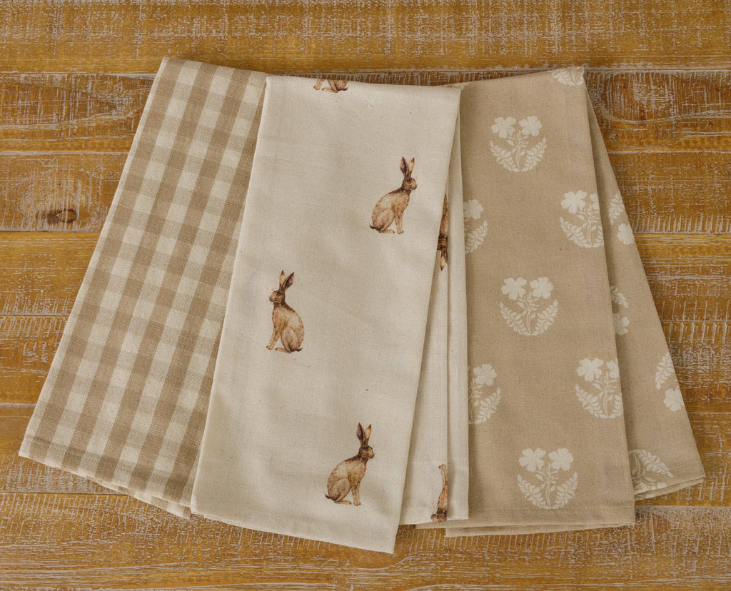 Tea Towels - Rabbit And Tan And Linen Check