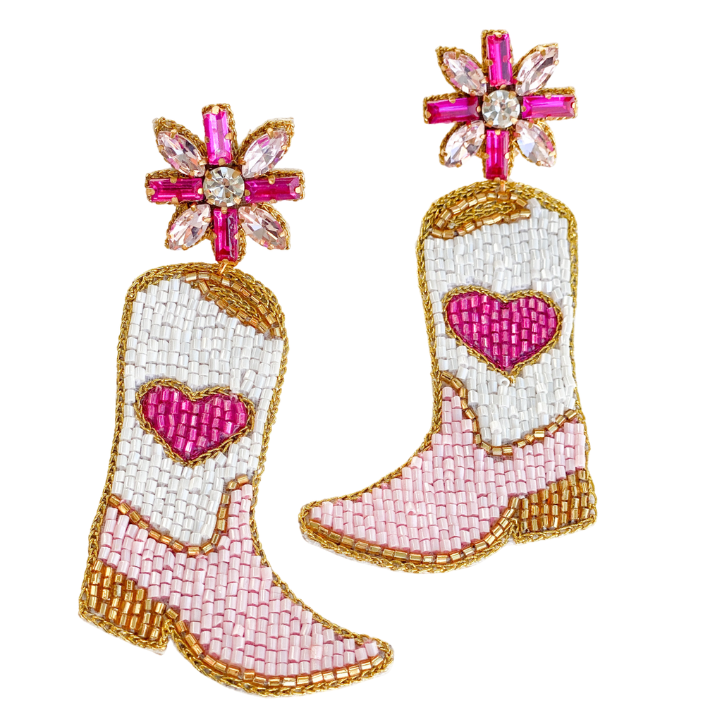 Pink Heart Cowboy Boot Earrings