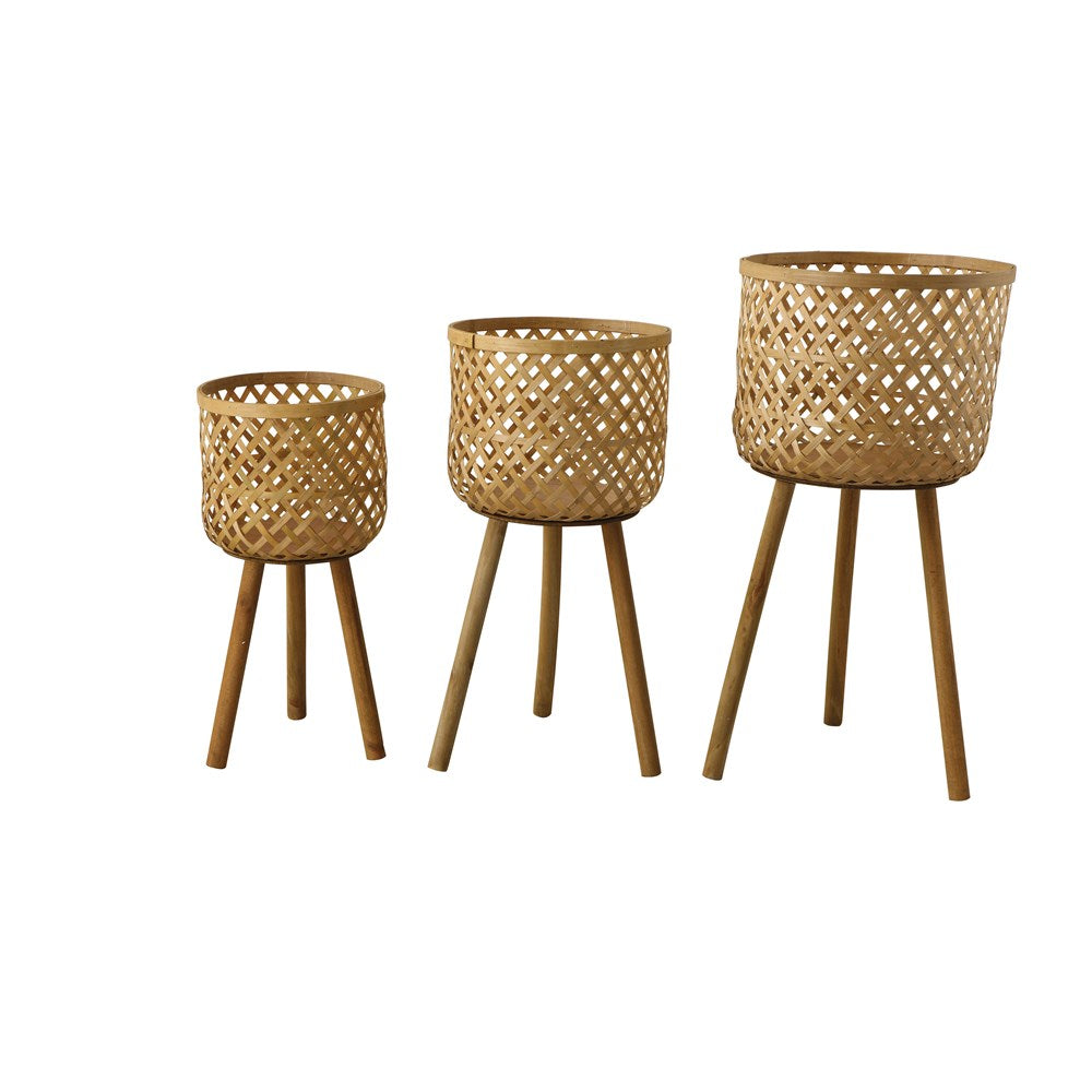 Woven Bamboo Baskets w/ Wood Legs