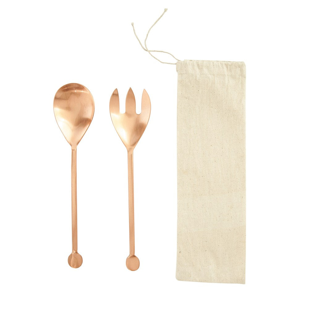 Stainless Steel Salad Servers, Copper Finish, Set of 2 in Drawstring Bag