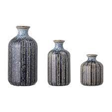 Embossed Stoneware Vases with Glaze