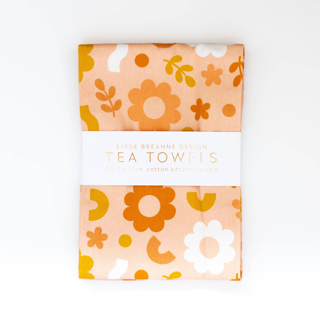 Pack of 2 Funky Floral Beige Tea Towels